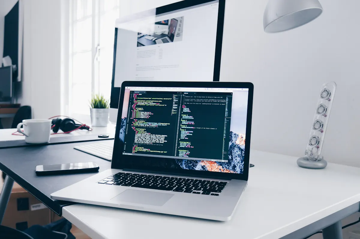 Coding desk with coding screen