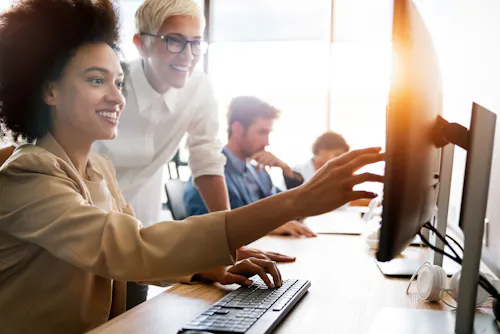 Woman focused on coding