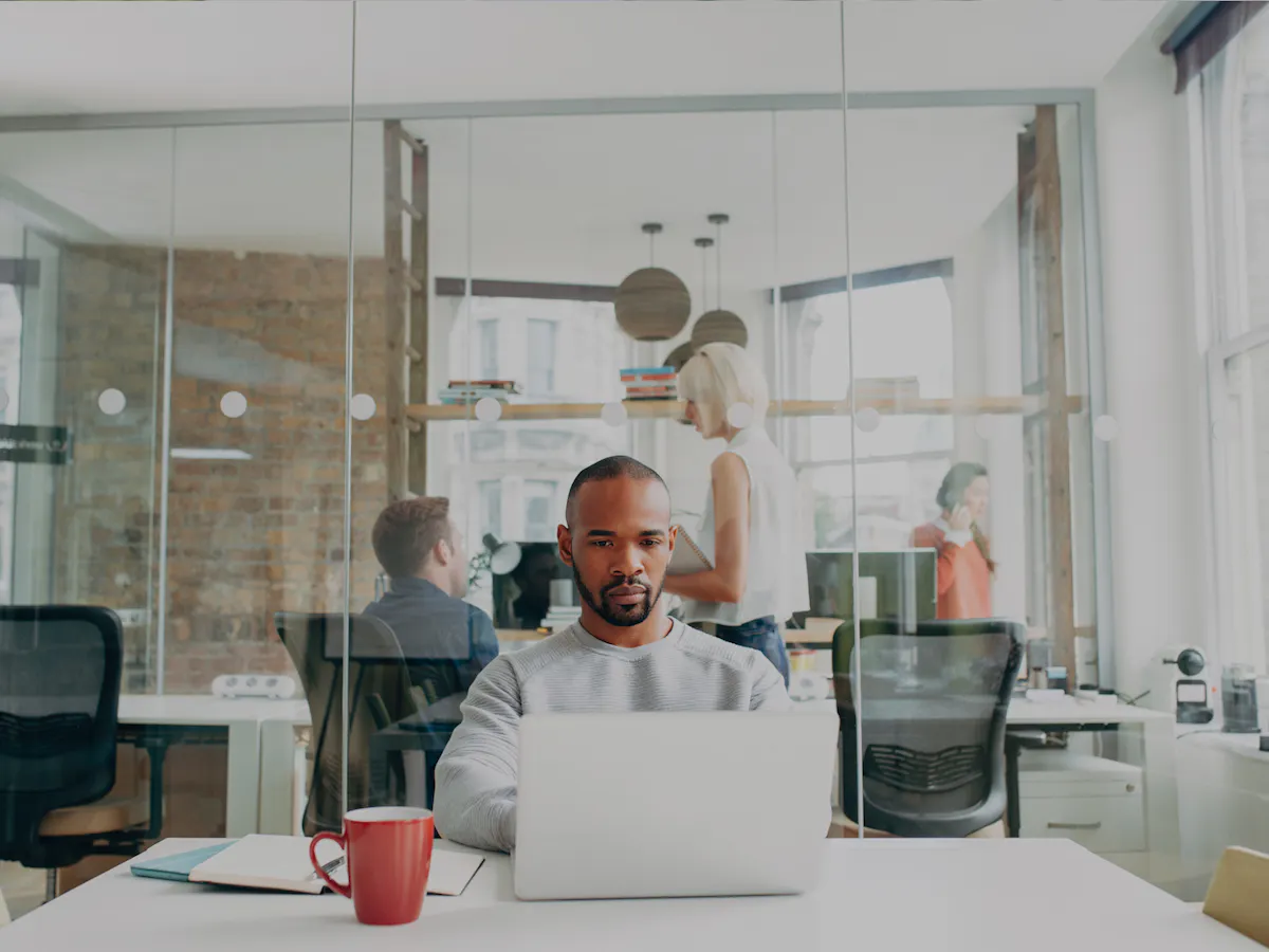 Man focused at laptop