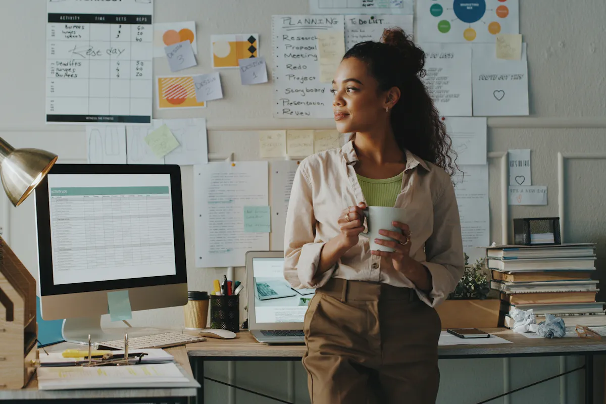 Woman thinking about her new career